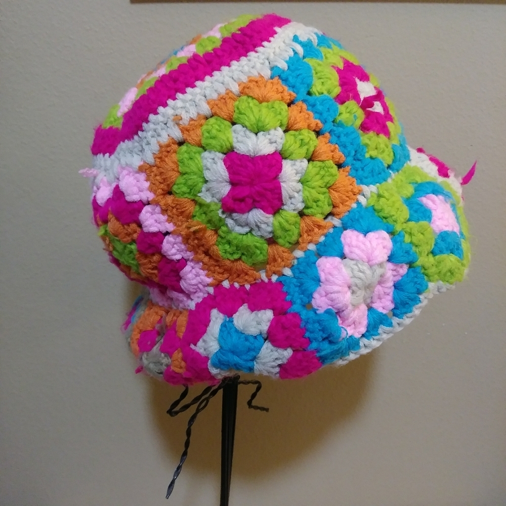 Granny Square Colorful Crochet Bucket Hat Handmade
